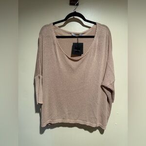 NWT Lauren Vidal Knitwear Metallic pearl powder knit blouse